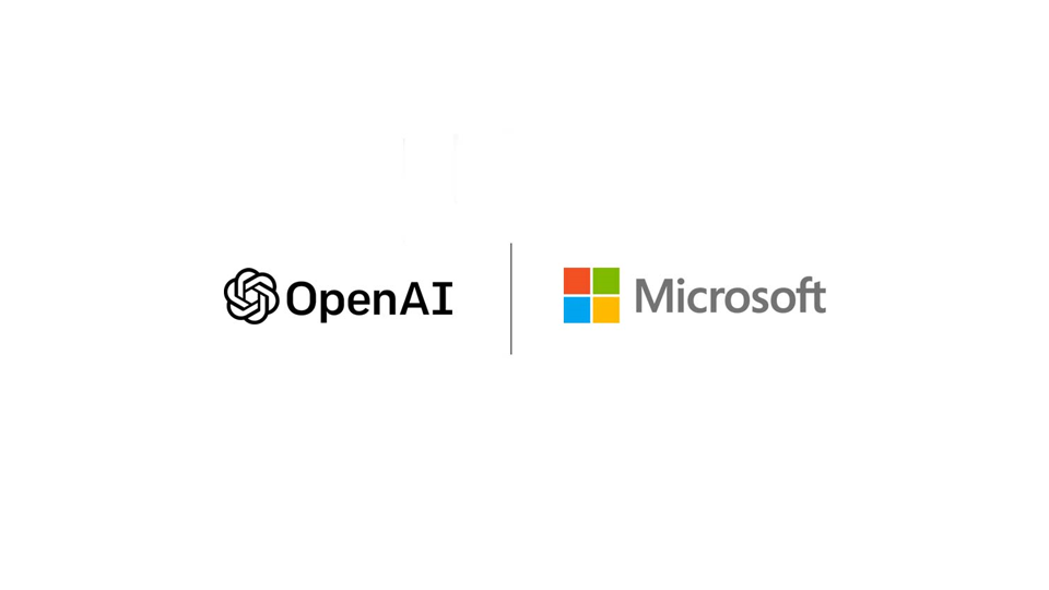Logos of OpenAI and Microsoft side by side on a white background, separated by a vertical line. The OpenAI logo and name are on the left; the Microsoft logo and name are on the right.