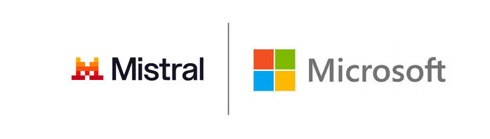 Logos of Mistral (with a red-yellow icon) and Microsoft (with a four-colored square), separated by a vertical line, on a white background.